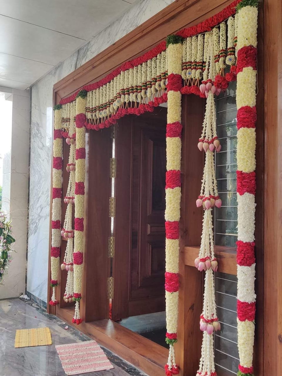 Royal Jasmine & Rose Doorway Arch with Hanging Lotus Buds