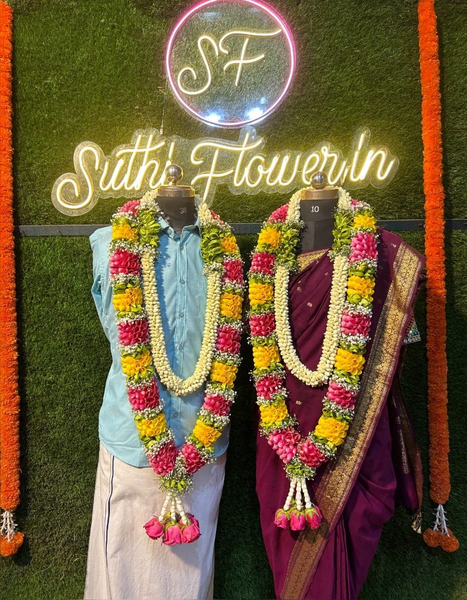 Festive Multi-Flower Wedding Garlands with Jasmine Inner (Varmala Set)